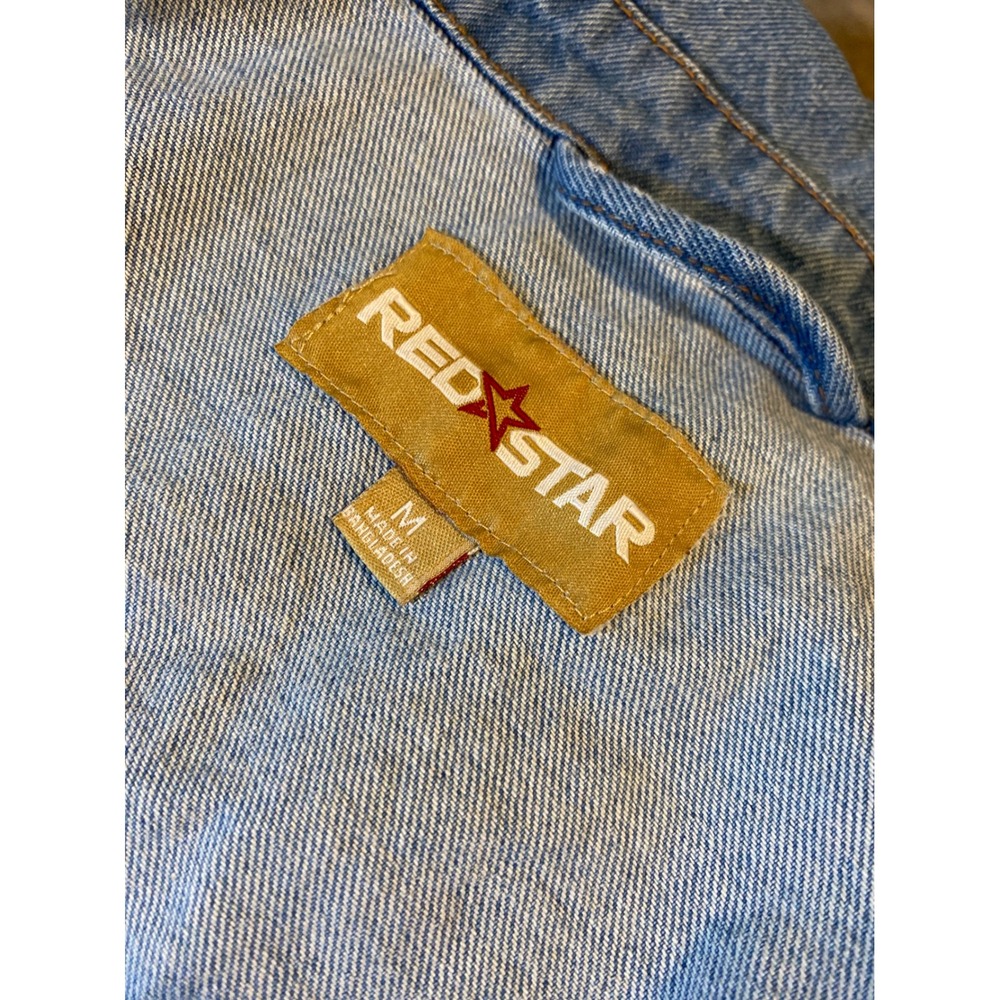 Red Star Womens Light Wash Cropped Denim Jacket Raw Hem Blue Size M - Picture 6 of 6